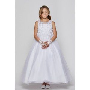 Stunning Decorated with 3D Flowers and Matching Pearls Dress Multisizes 5035